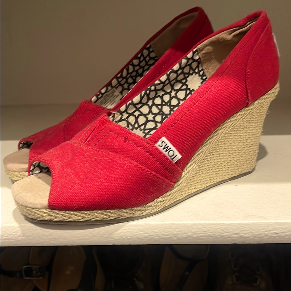 TOMS Women's Red Wedge Shoes